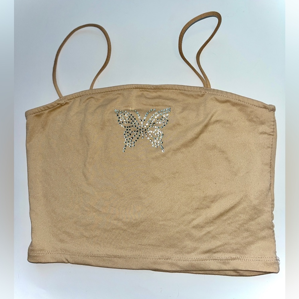 Rhinestone butterfly cropped tank